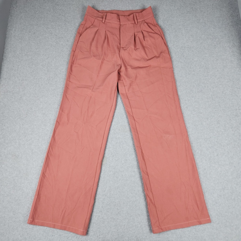 NiMin Pants Womens S Rose Pink Pleated Front High Waist Wide Leg Business Casual